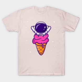 Cute Astronaut in Ice Cream Cone Cartoon T-Shirt